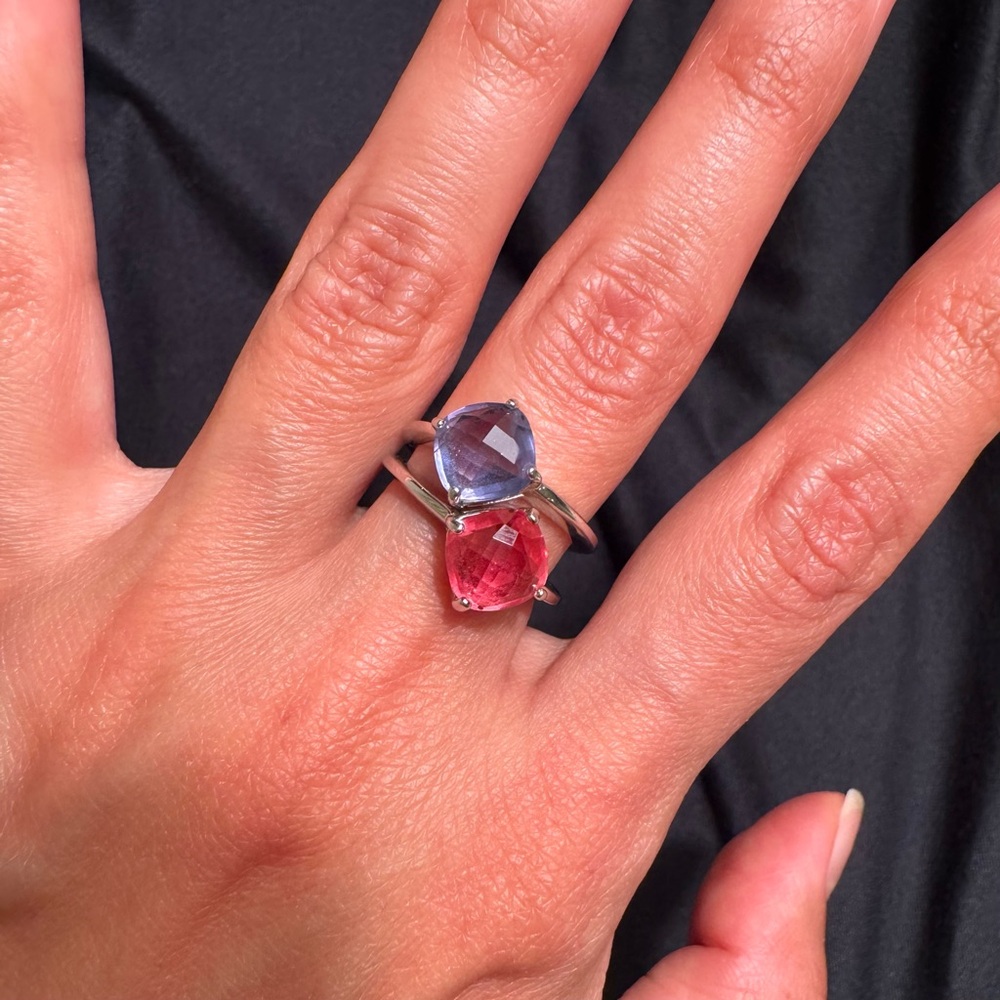 Elegant Pink and Blue Gemstone Ring Set - Picture 5 of 8